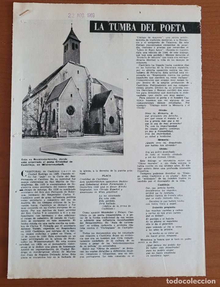 Coleccionismo de Revistas y Peri&oacute;dicos: Recortes ABC 22-8-69 Tumba de Cristobal de Castillejo en Neuklosterkirche en Wienerneustadt