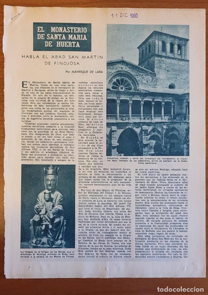 Coleccionismo de Revistas y Peri&oacute;dicos: Recortes ABC 11-12-60 El monasterio de Santa Mar&iacute;a de Huerta