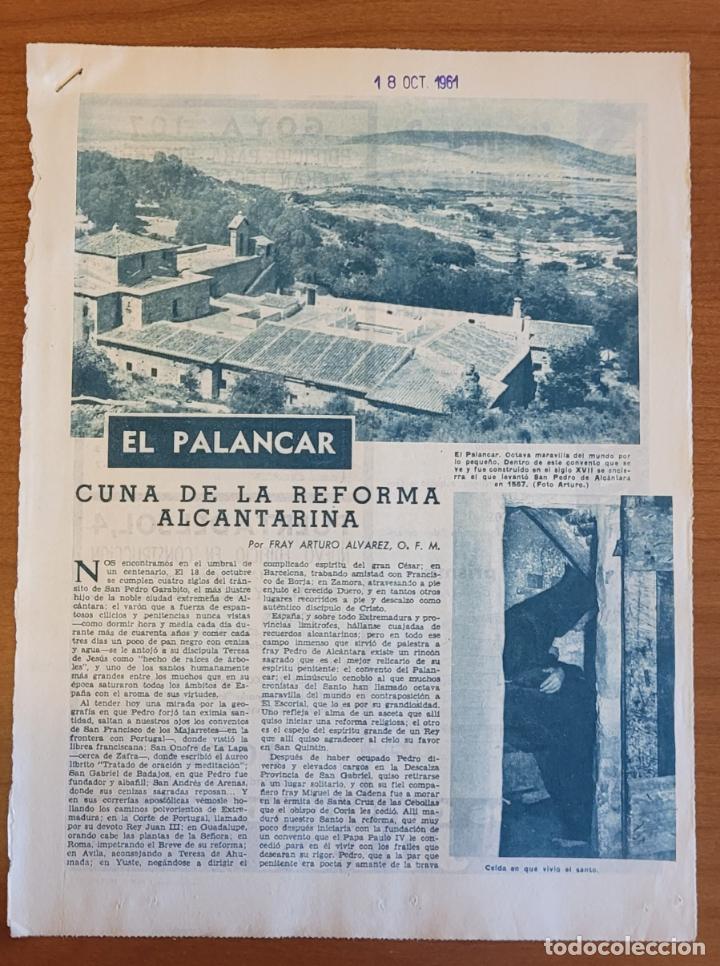Coleccionismo de Revistas y Peri&oacute;dicos: Recortes ABC 18-10-61 Convento del Palancar. Franciscanos de la Pur&iacute;sima Concepci&oacute;n. C&aacute;ceres