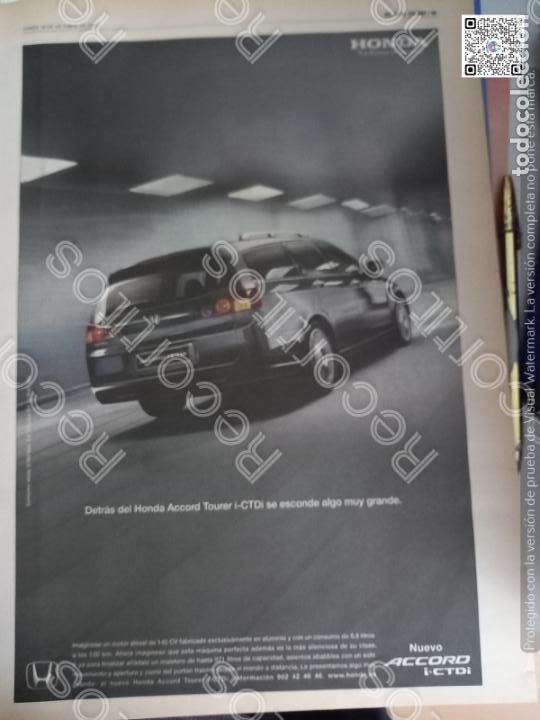 Coleccionismo de Revistas y Peri&oacute;dicos: ANTIGUO recorte tama&ntilde;o poster a3 honda accord
