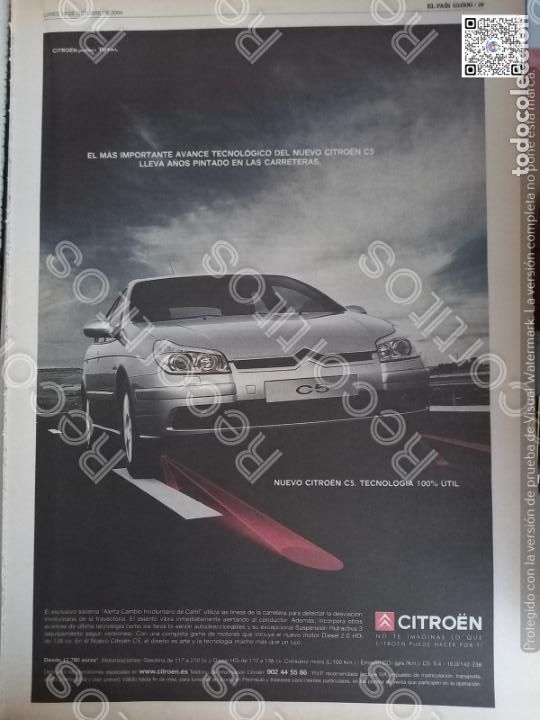 Coleccionismo de Revistas y Peri&oacute;dicos: ANTIGUO recorte tama&ntilde;o poster a3 citroen c5