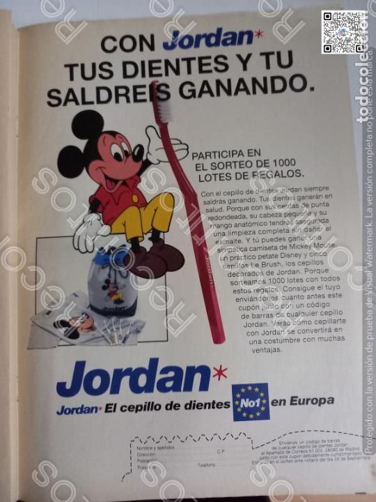 Coleccionismo de revistas y peri&oacute;dicos: anuncio cepillo de dientres jordan mickey mouse