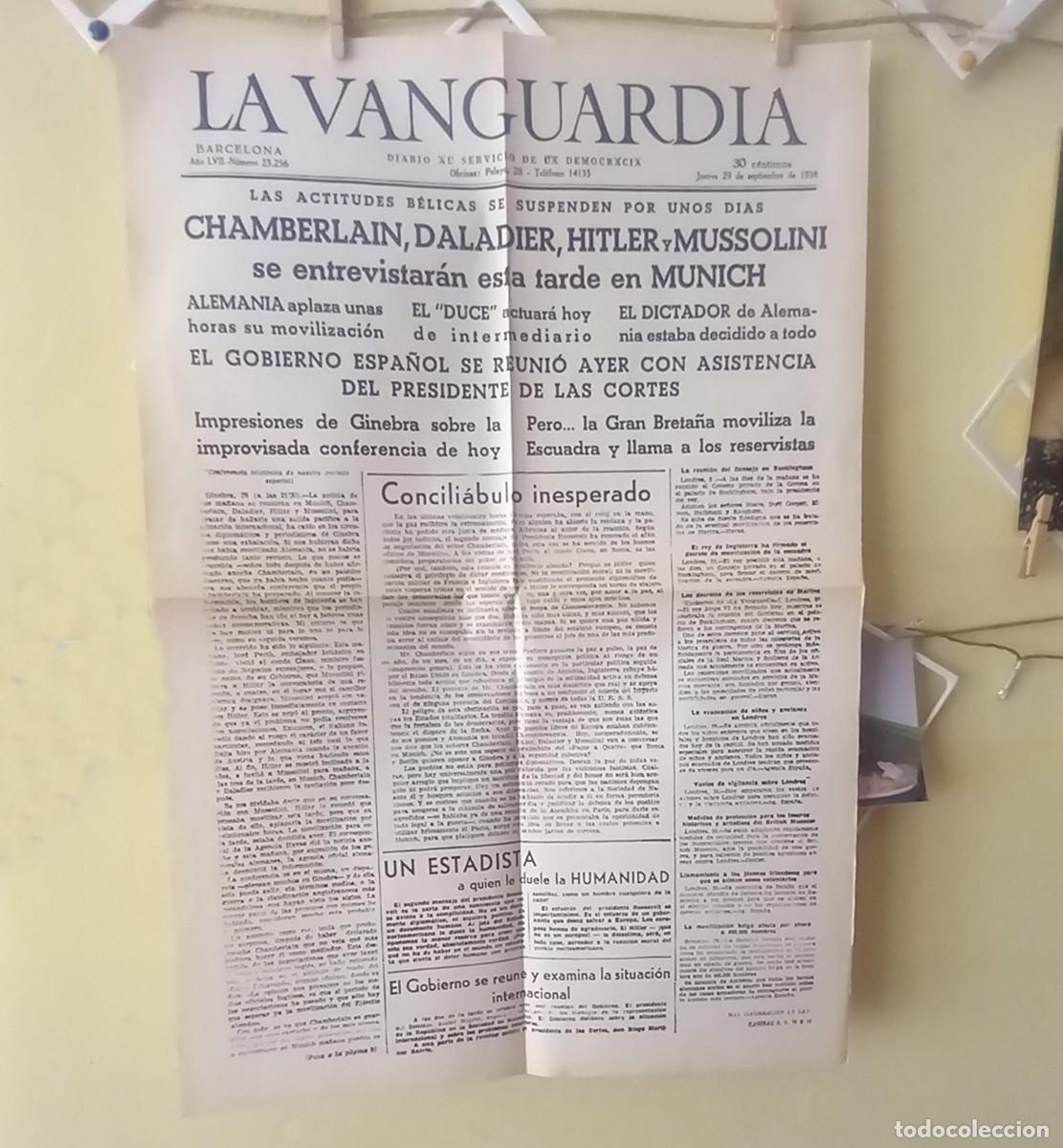 Coleccionismo de Revistas y Peri&oacute;dicos: DIARIO LA VANGUARDIA, ANVERSO: 29 SEPTIEMBRE 1938, REVERSO: 30 SEPTIEMBRE 1938 (FACS&Iacute;MIL)