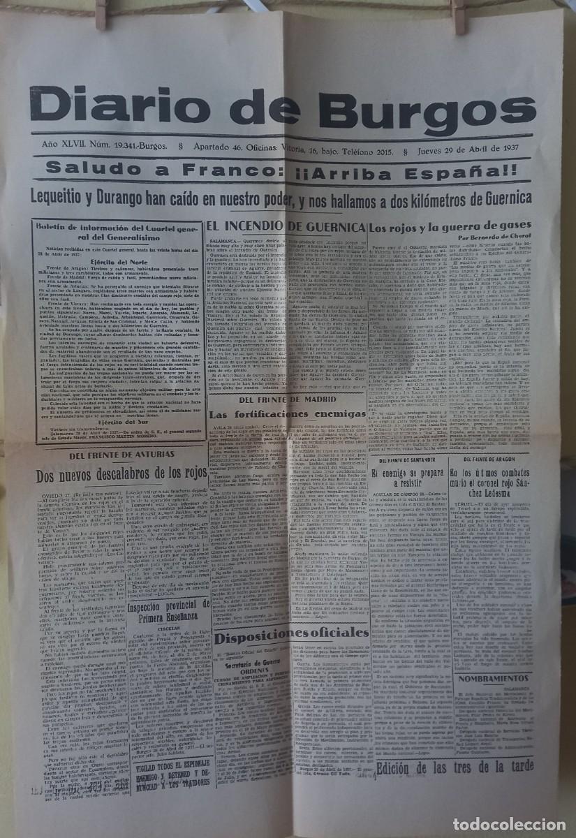 Coleccionismo de Revistas y Peri&oacute;dicos: DIARIO DE BURGOS ANVERSO: 29 ABRIL 1937, REVERSO: 4 MAYO 1937 (FACS&Iacute;MIL)