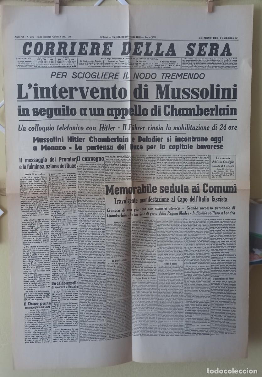 Coleccionismo de Revistas y Peri&oacute;dicos: DIARIO CORRIERE DELLA SERA DE MIL&Aacute;N, 29 SEPTIEMBRE 1938 CARA Y DORSO (FACS&Iacute;MIL)