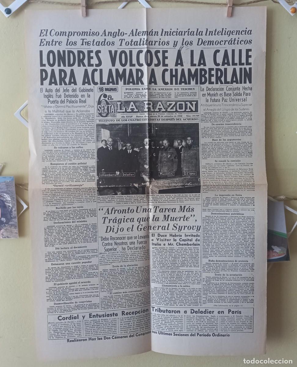 Coleccionismo de Revistas y Peri&oacute;dicos: DIARIO LA RAZ&Oacute;N DE BUENOS AIRES, 30 SEPTIEMBRE 1938 CARA Y DORSO (FACS&Iacute;MIL)