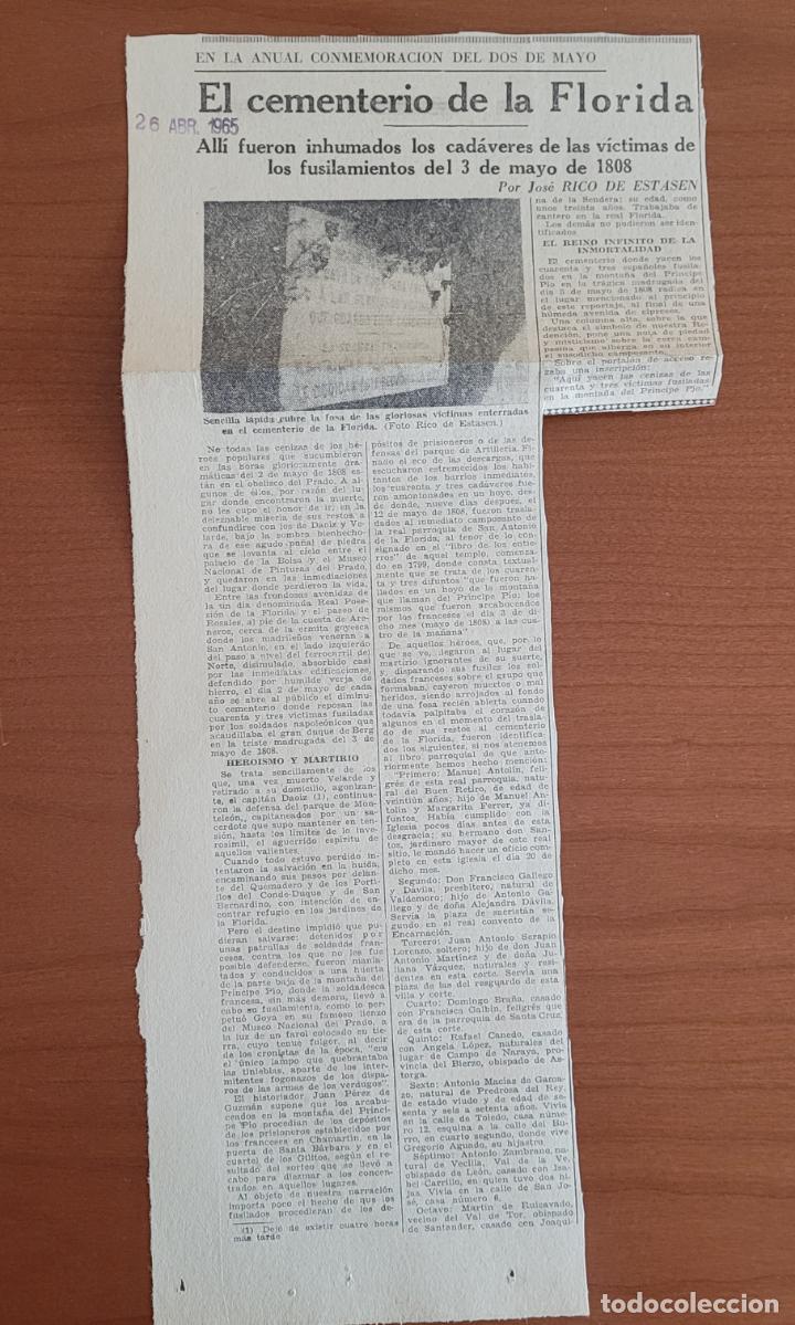 Sammeln von Zeitschriften und Zeitungen: Recorte YA 26-4-65 El cementerio de la Florida (Madrid)