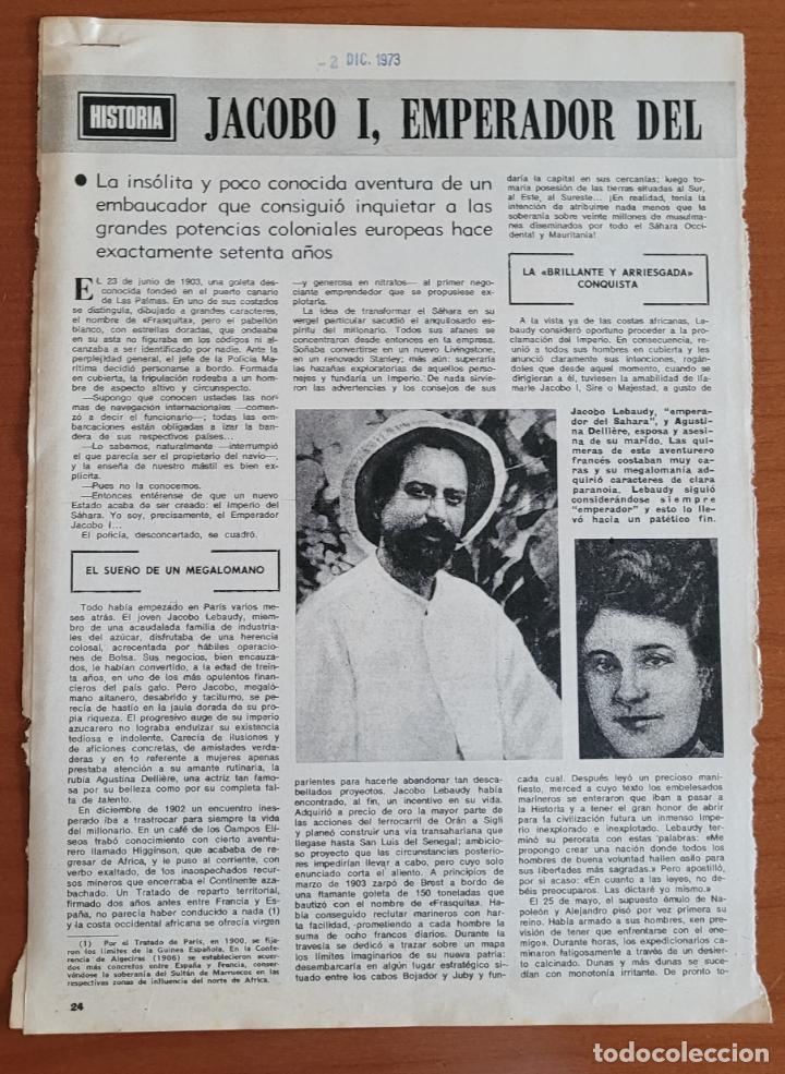 Coleccionismo de Revistas y Peri&oacute;dicos: Recortes ABC 2-12-73 Jacobo I, Emperador del Sahara