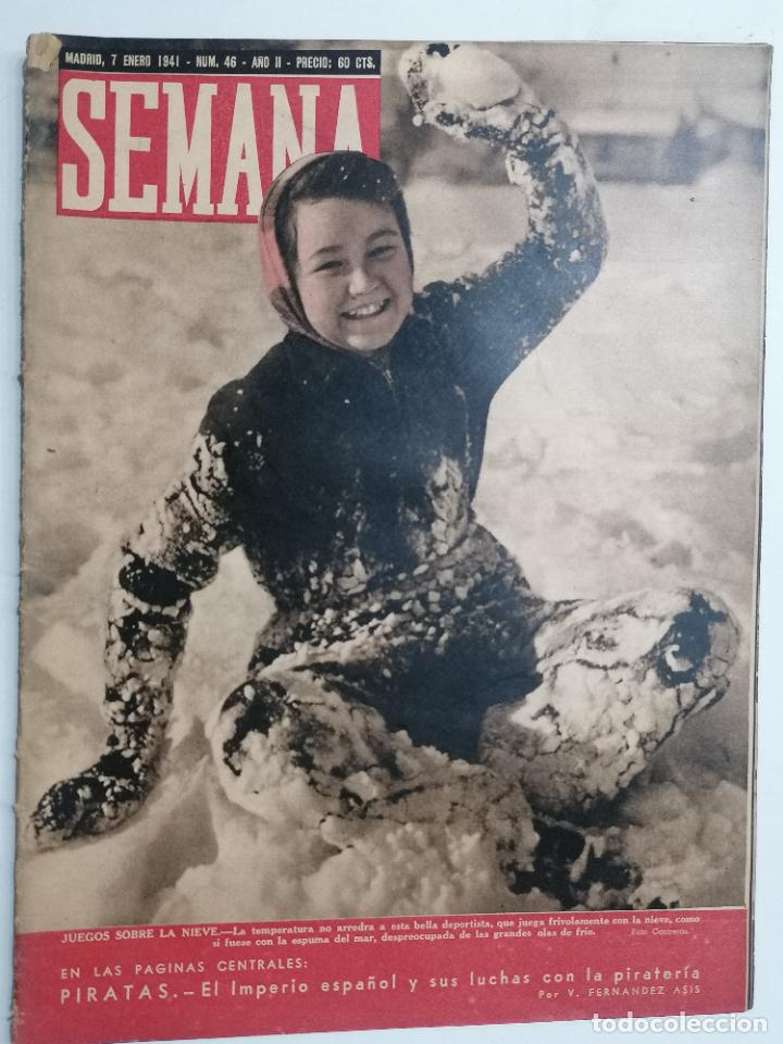 Coleccionismo de Revistas y Peri&oacute;dicos: REVISTA SEMANA N&ordm; 46-A&Ntilde;O II, 7 DE ENERO 1941, PORTADA JUEGOS SOBRE LA NIEVE