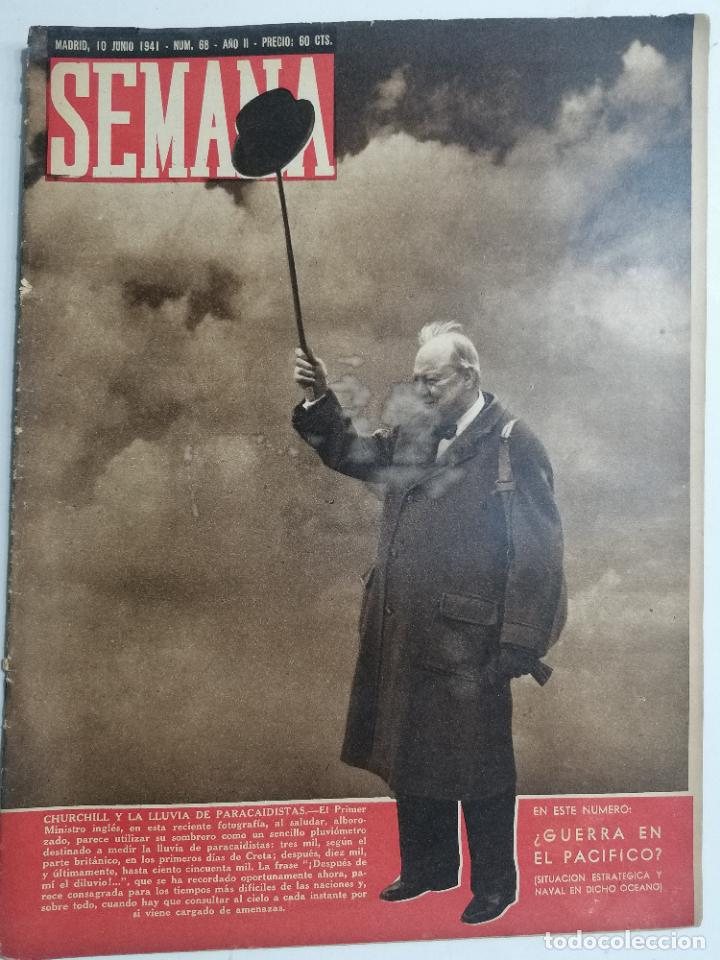 Coleccionismo de Revistas y Peri&oacute;dicos: REVISTA SEMANA N&ordm; 68-A&Ntilde;O II, 10 DE JUNIO 1941, PORTADA CHURCHILL Y LA LLUVIA DE PARACAIDISTAS