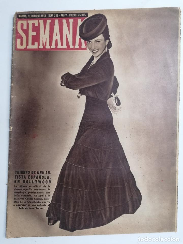 Coleccionismo de Revistas y Peri&oacute;dicos: REVISTA SEMANA N&ordm; 245-A&Ntilde;O VI, 31 OCTUBRE 1944, PORTADA TRIUNFO DE UNA ARTISTA ESPA&Ntilde;OLA