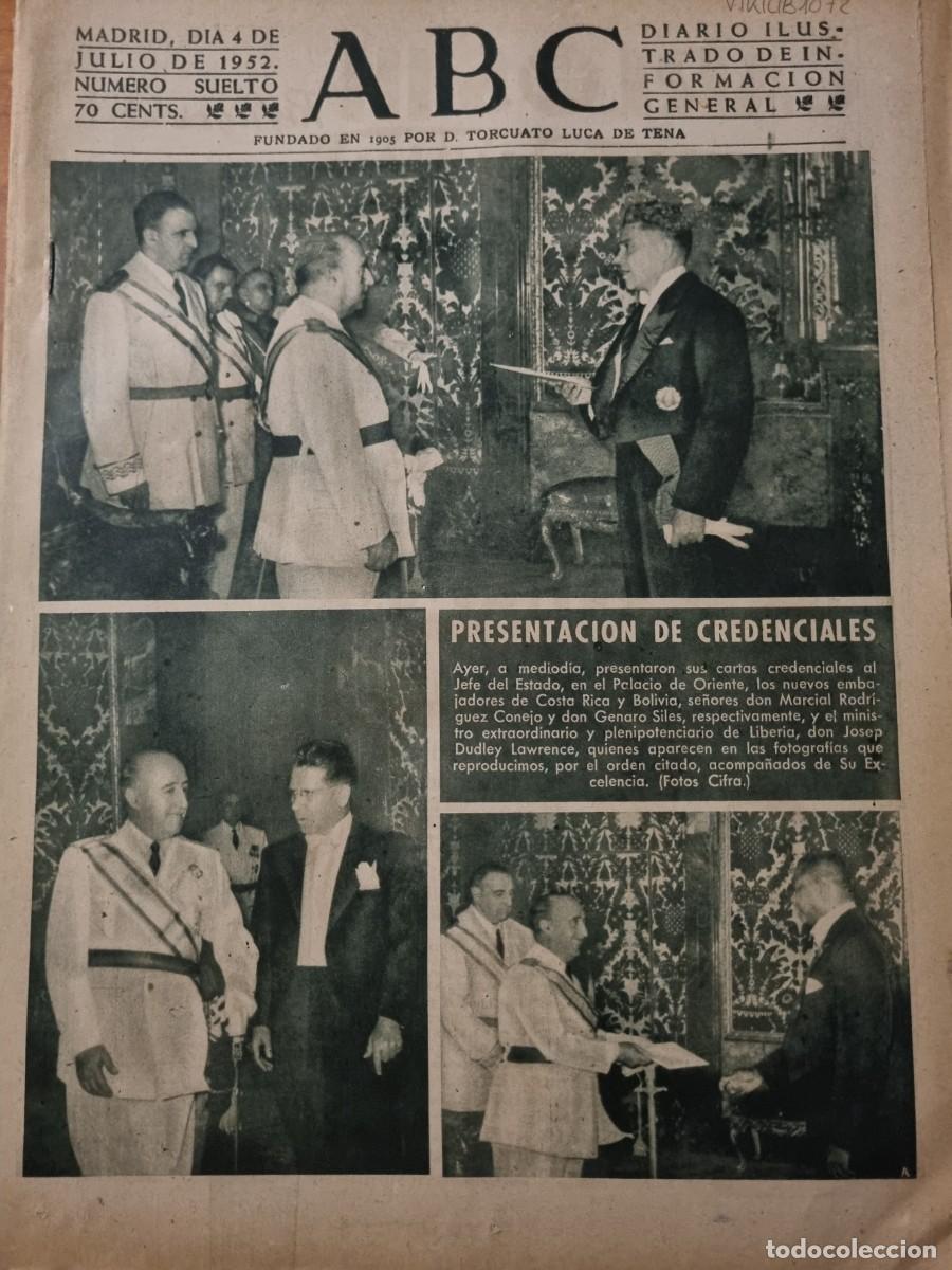 Coleccionismo de Revistas y Peri&oacute;dicos: ABC. MADRID, 4 JULIO 1952. N&deg; 14456. PRESENTACION DE CREDENCIALES. LEER.