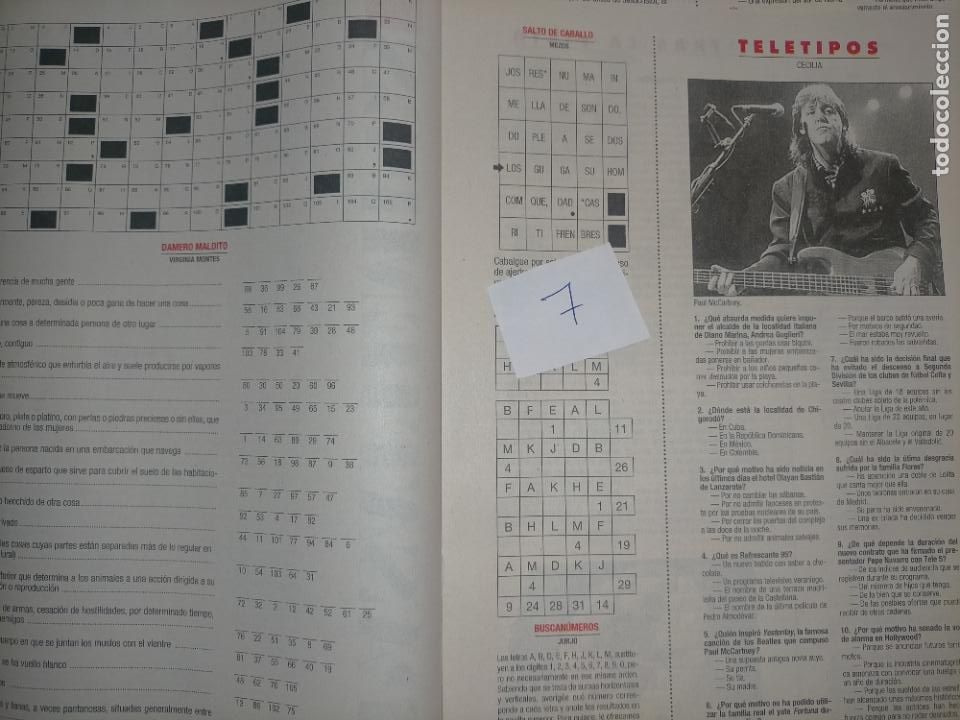Coleccionismo de Revistas y Peri&oacute;dicos: Cantante Paul McCartney . antiguo suplemento pasatiempos de los a&ntilde;os 90s con imagen famoso