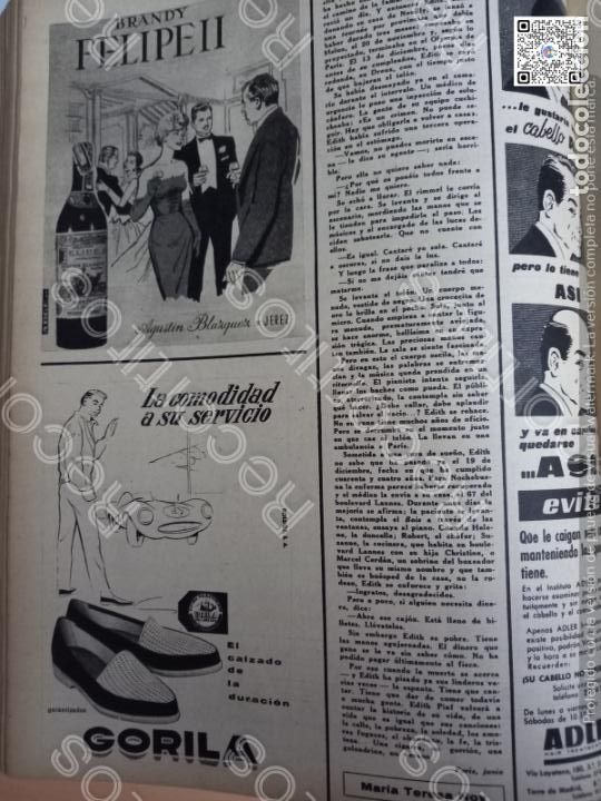 Coleccionismo de Revistas y Peri&oacute;dicos: 1960 anuncio publicidad brandy felipe ii calzados gorila