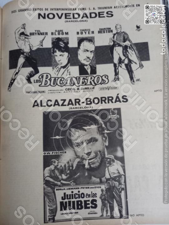 Coleccionismo de Revistas y Peri&oacute;dicos: 1960 yul brynner charlton heston los bucaneros linda christian sonja ziemann pater van eyck