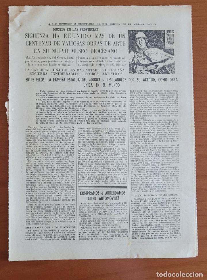 Coleccionismo de Revistas y Peri&oacute;dicos: Recortes ABC 17-10-71 Sig&uuml;enza Museo Diocesano