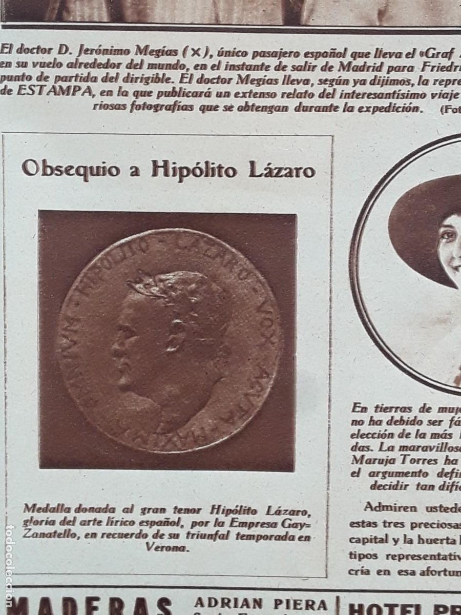Collezionismo di Riviste e Giornali: OBSEQUIO HIPOLITO LAZARO EMPRESA GAYZANATELLO TENOR HOJA REVISTA A&Ntilde;O 1929