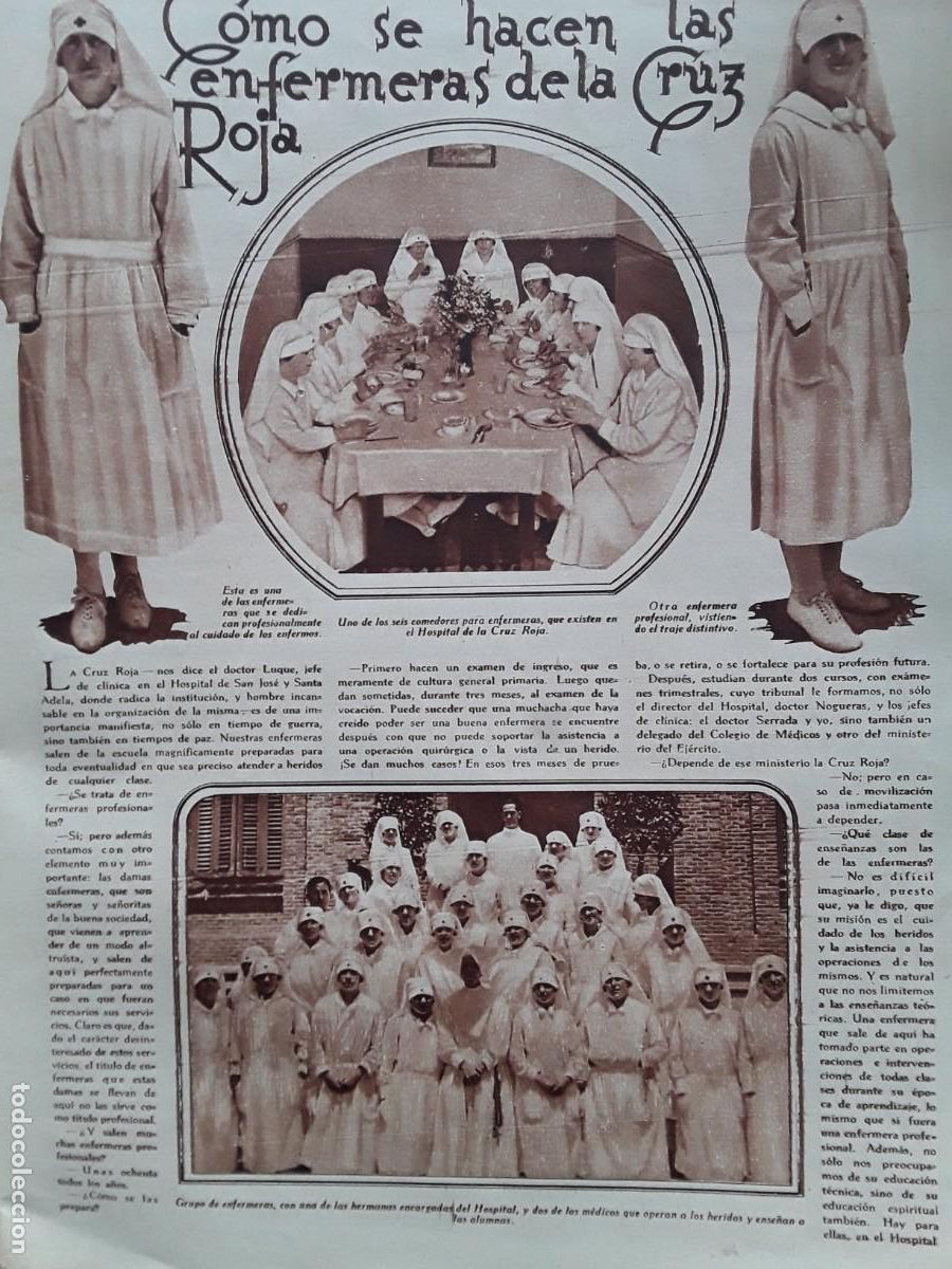 Collezionismo di Riviste e Giornali: ENFERMERAS CRUZ ROJA TRAJE DISTINTIVO HOSPITAL SAN JOSE Y SANTA ADELA HOJA REVISTA A&Ntilde;O 1929
