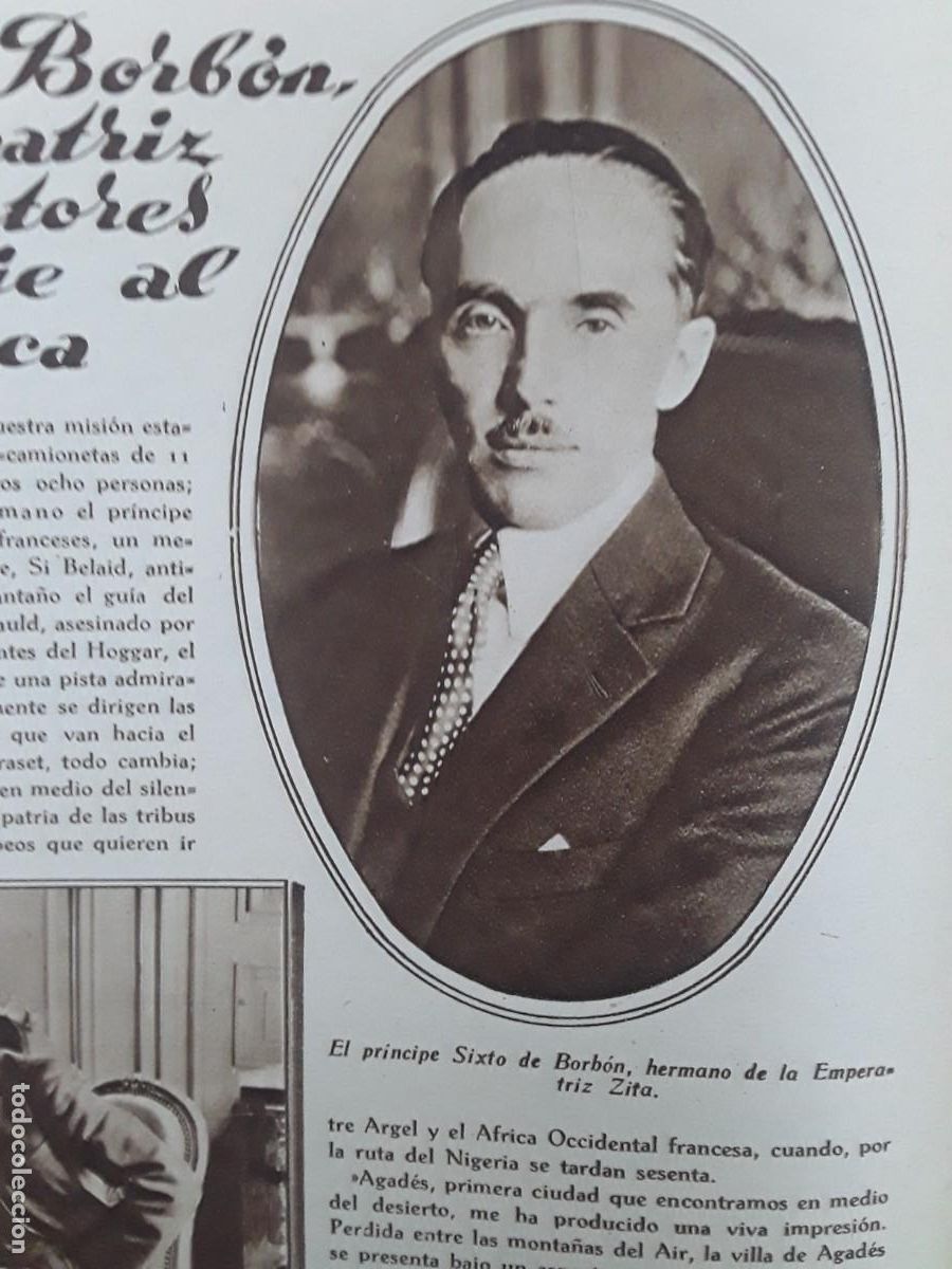 Collezionismo di Riviste e Giornali: VIAJE CENTRO DEL AFRICA PRINCIPE SIXTO DE BORBON HERMANO EMPERATRIZ ZITA 2 HOJAS REVISTA A&Ntilde;O 1929