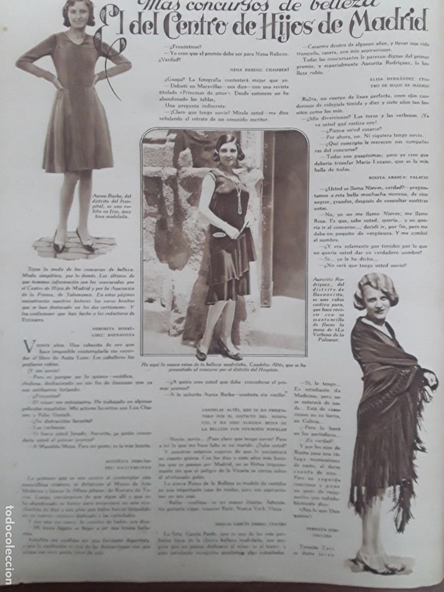 Collezionismo di Riviste e Giornali: CONCURSO BELLEZA CENTRO HIJOS MADRID REINA MODISTAS SALAMANCA ANDREA NU&Ntilde;EZ RIVAS 2 HOJAS A&Ntilde;O 1929