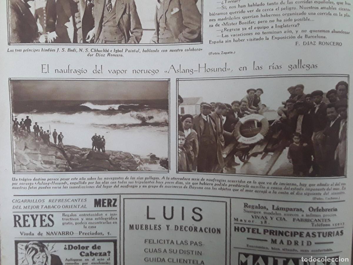 Collezionismo di Riviste e Giornali: NAUFRAGIO VAPOR NORUEGO ASLANG-HOSUND EN LAS RIAS GALLEGAS BAYONA HOJA A&Ntilde;O 1929