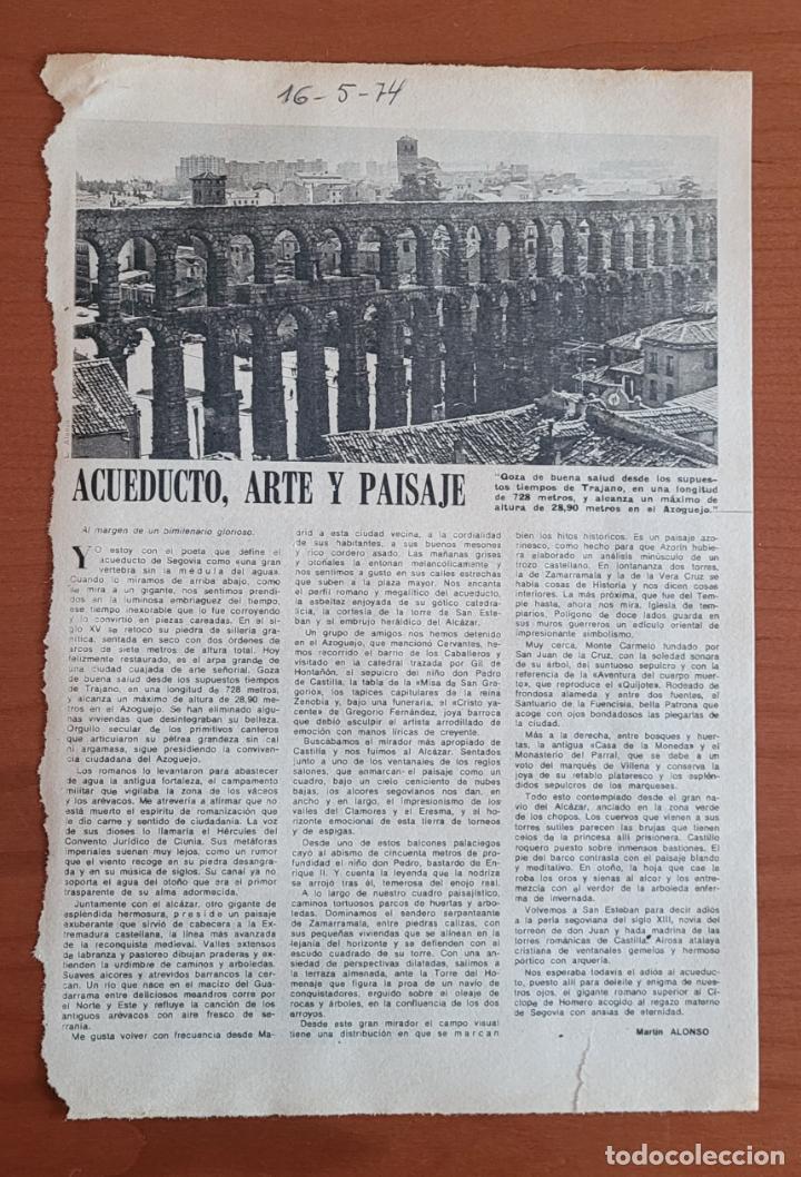 Coleccionismo de Revistas y Peri&oacute;dicos: Recorte ABC 16-5-74 Acueducto de Segovia