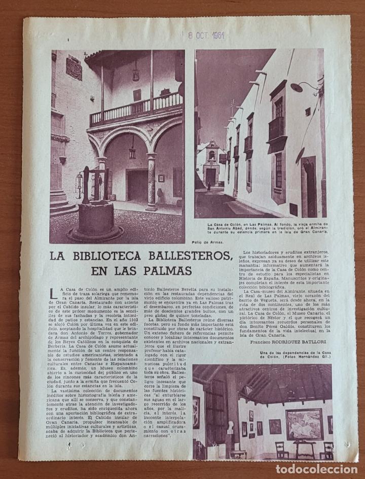 Coleccionismo de Revistas y Peri&oacute;dicos: Recorte ABC 8-10-61 Biblioteca Ballesteros Las Palmas Gran Canaria por Francisco Rodr&iacute;guez Batllori