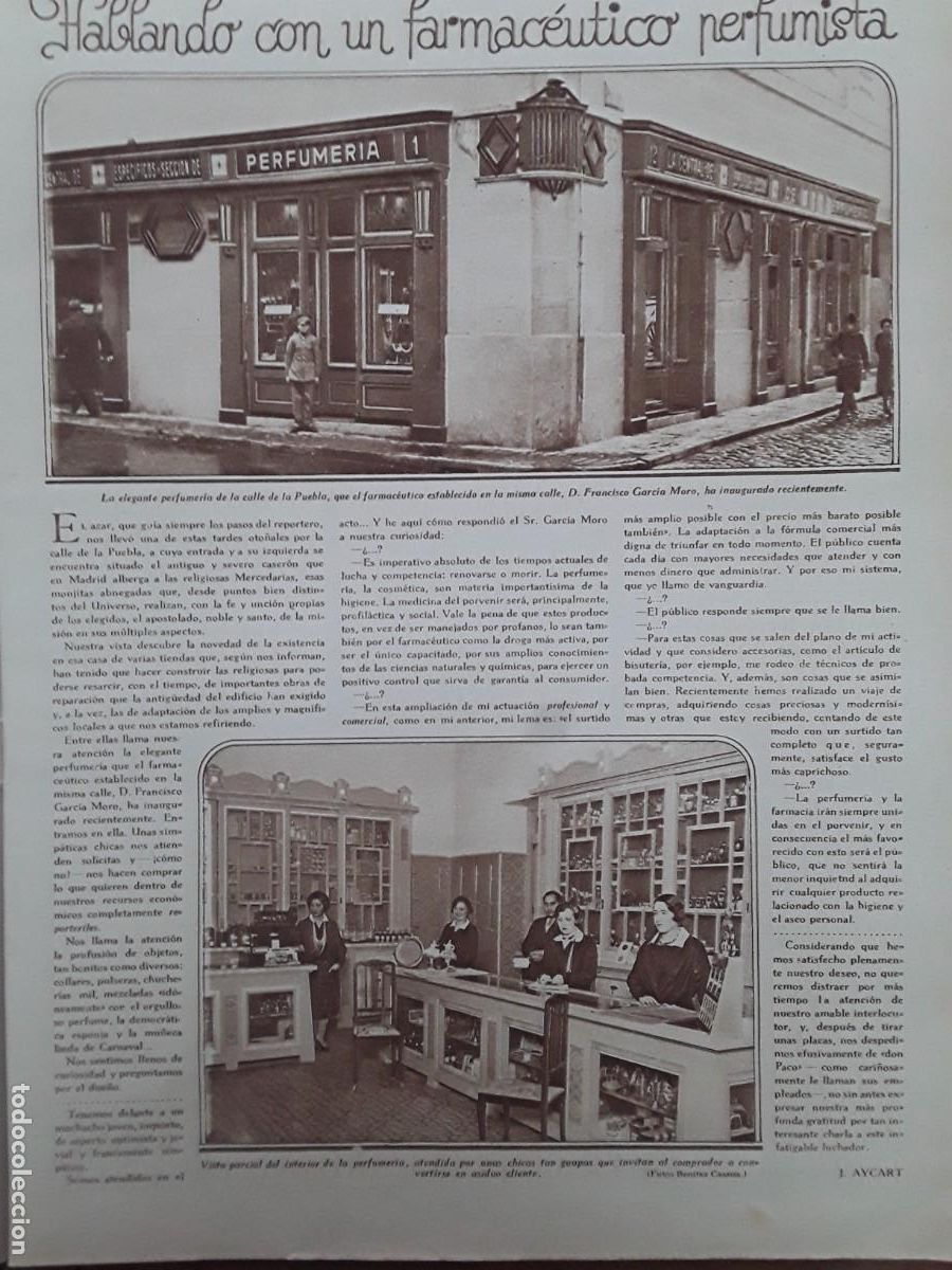 Collection Magazines and Newspapers: INAGURACION PERFUMERIA FARMACEUTICO FRANCISCO GARCIA MORO MADRID CL/ DE LA PUEBLA HOJA A&Ntilde;O 1929