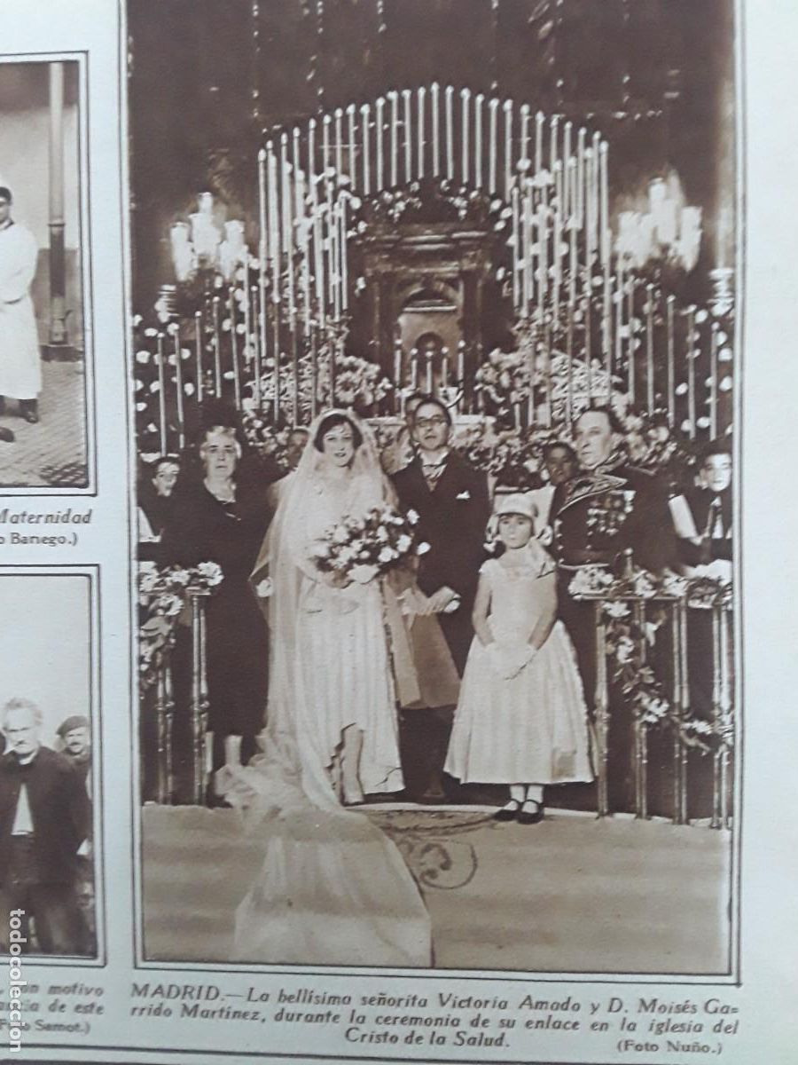 Collezionismo di Riviste e Giornali: BODA VICTORIA AMADO Y MOISES GARRIDO MARTINEZ IGLESIA CRISTO SALUD MADRID HOJA A&Ntilde;O 1929