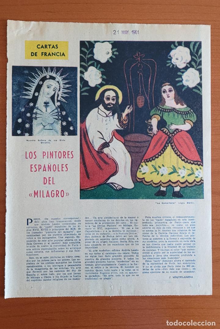 Coleccionismo de Revistas y Peri&oacute;dicos: Recorte ABC 21-5-61 Los pintores espa&ntilde;oles del milagro. Pintores naifs espa&ntilde;oles s XVII, XVIII y XIX