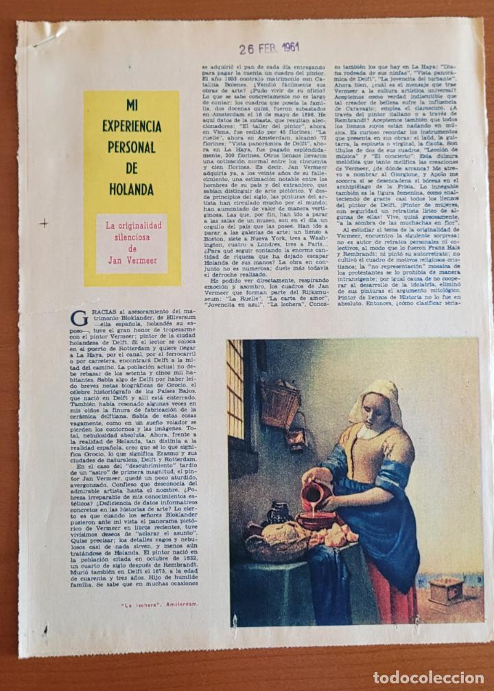 Coleccionismo de Revistas y Peri&oacute;dicos: Recortes ABC 26-2-61 Jan Vermeer art&iacute;culo de Antonio Montoro