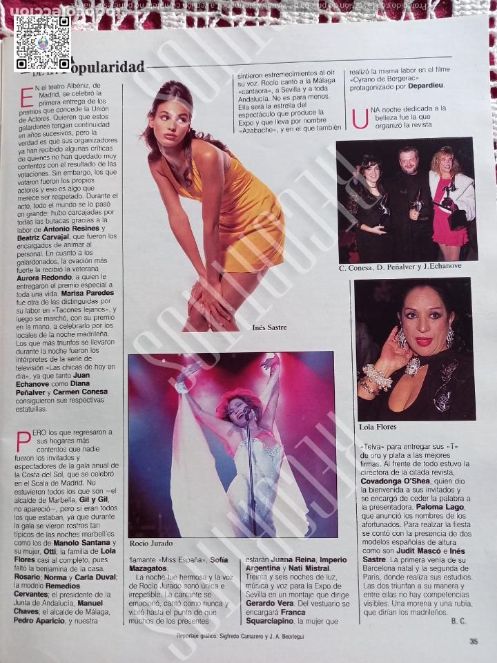 Coleccionismo de Revistas y Peri&oacute;dicos: LOLA FLORES ROCIO JURADO INES SASTRE CARMEN CONESA JUAN ECHANOVE
