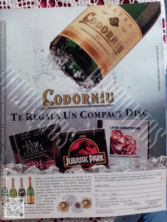 Coleccionismo de Revistas y Peri&oacute;dicos: ANUNCIO CAVA CODORNIU JURASSIC PARK