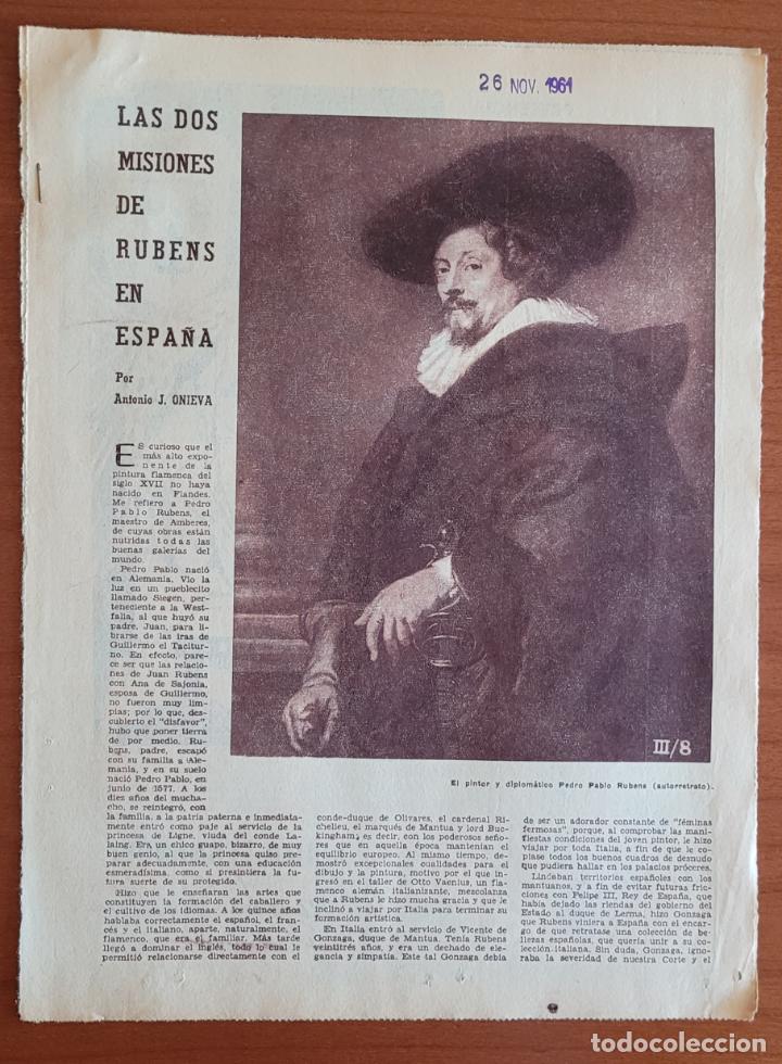Coleccionismo de Revistas y Peri&oacute;dicos: Recortes ABC 26-11-61 Rubens. Visitas a Espa&ntilde;a