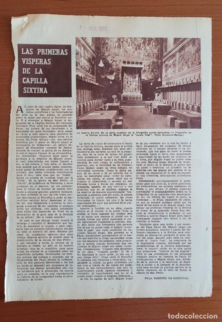 Coleccionismo de Revistas y Peri&oacute;dicos: Recortes ABC 11-11-61 Las primeras v&iacute;speras de la Capilla Sixtina (Vaticano)