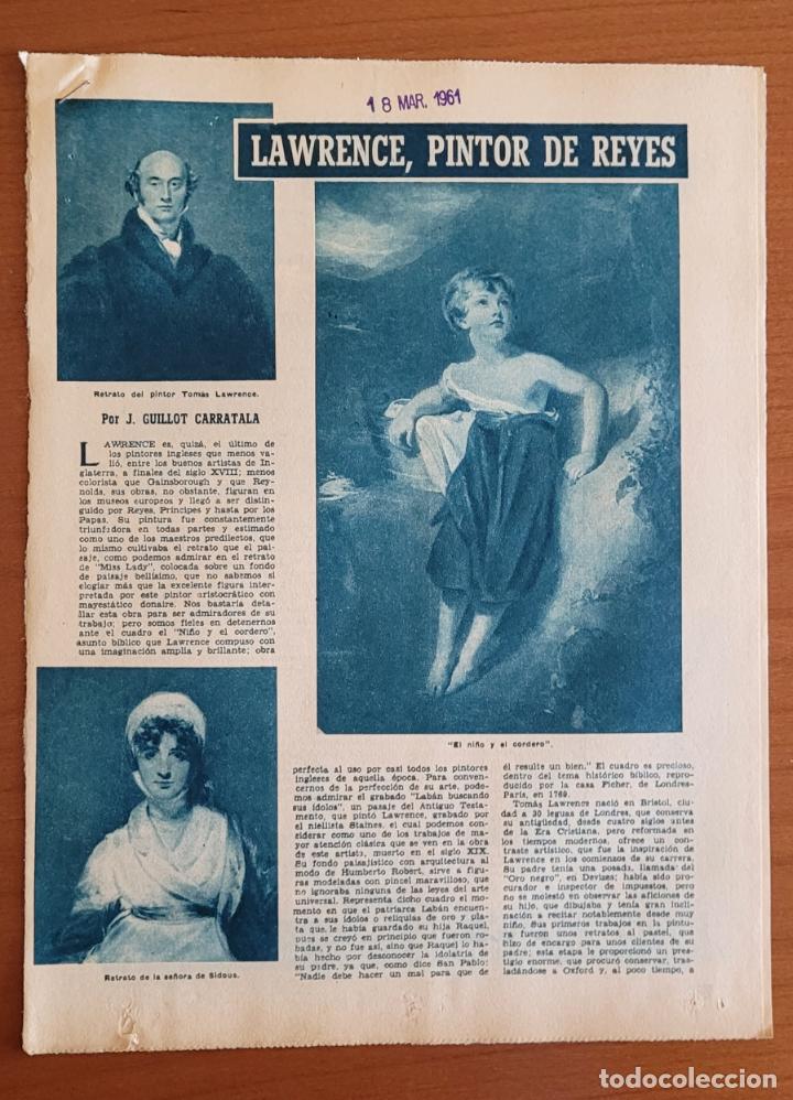 Coleccionismo de Revistas y Peri&oacute;dicos: Recortes ABC 18-3-61 Thomas Lawrence pintor de reyes. Publicidad Volvo coches, camiones y tractores