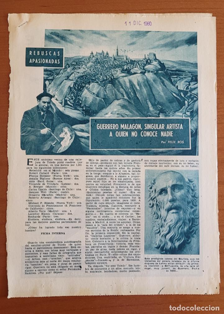 Coleccionismo de Revistas y Peri&oacute;dicos: Recortes ABC 11-12-60 Guillermo Malag&oacute;n, singular artista a quien no conoce nadie, por F&eacute;lix Ros