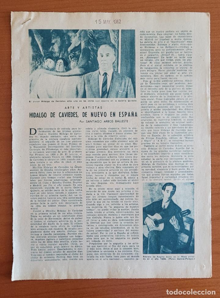 Coleccionismo de Revistas y Peri&oacute;dicos: Recortes ABC 15-5-62 Hidalgo de Caviedes por Santiago Arbos Balleste