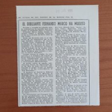 Coleccionismo de Revistas y Periódicos: RECORTE ABC 26-6-65 FALLECIMIENTO DEL DIBUJANTE FERNANDO MARCO. Lote 378904004