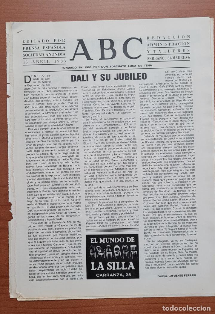 Coleccionismo de Revistas y Peri&oacute;dicos: Recortes ABC 15-4-83 Dal&iacute; y su jubileo