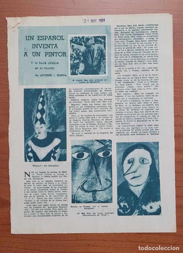 Coleccionismo de Revistas y Peri&oacute;dicos: Recortes ABC 21-5-61 Max Aub. Invenci&oacute;n de Campalans
