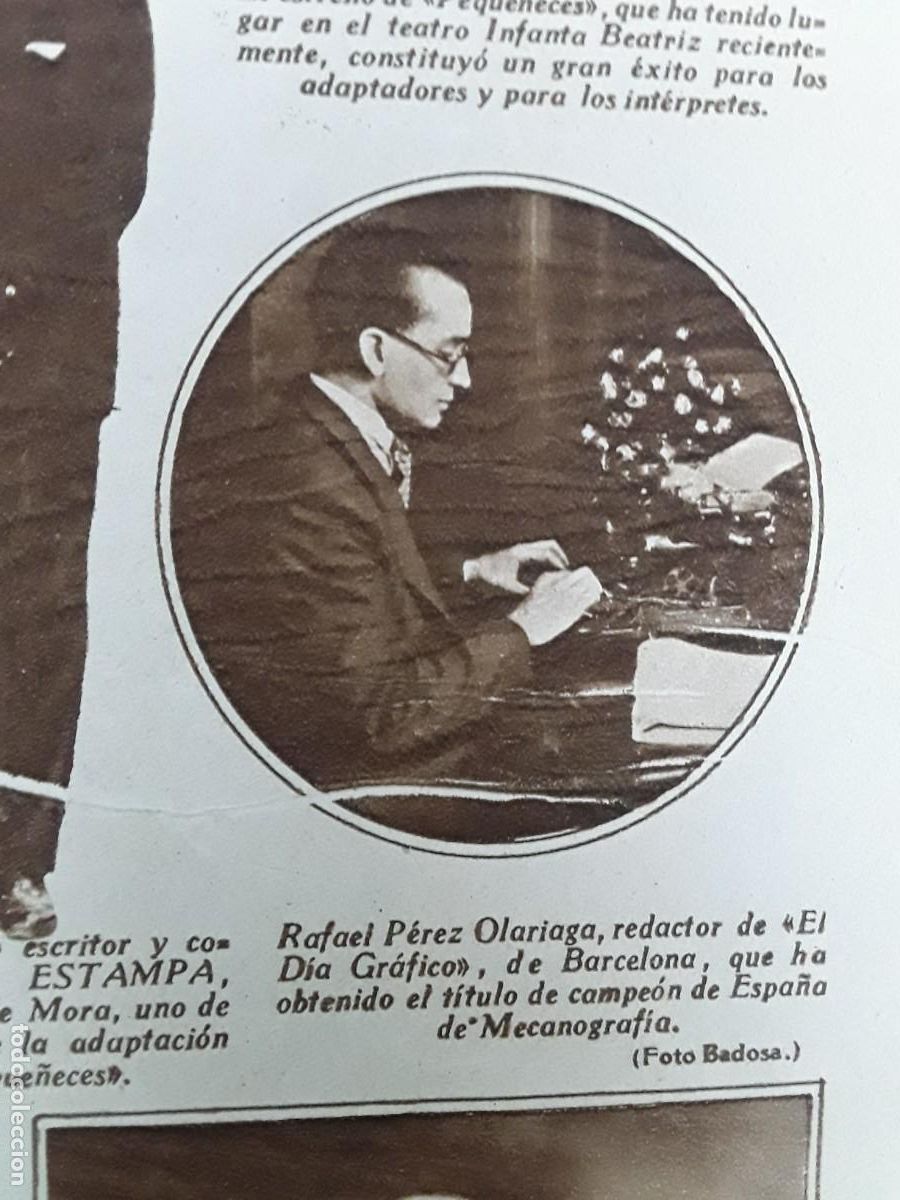 Collection Magazines and Newspapers: RAFAEL PEREZ OLARIAGA CAMPEON ESPA&Ntilde;A MECANOGRAFIA HOJA REVISTA A&Ntilde;O 1929