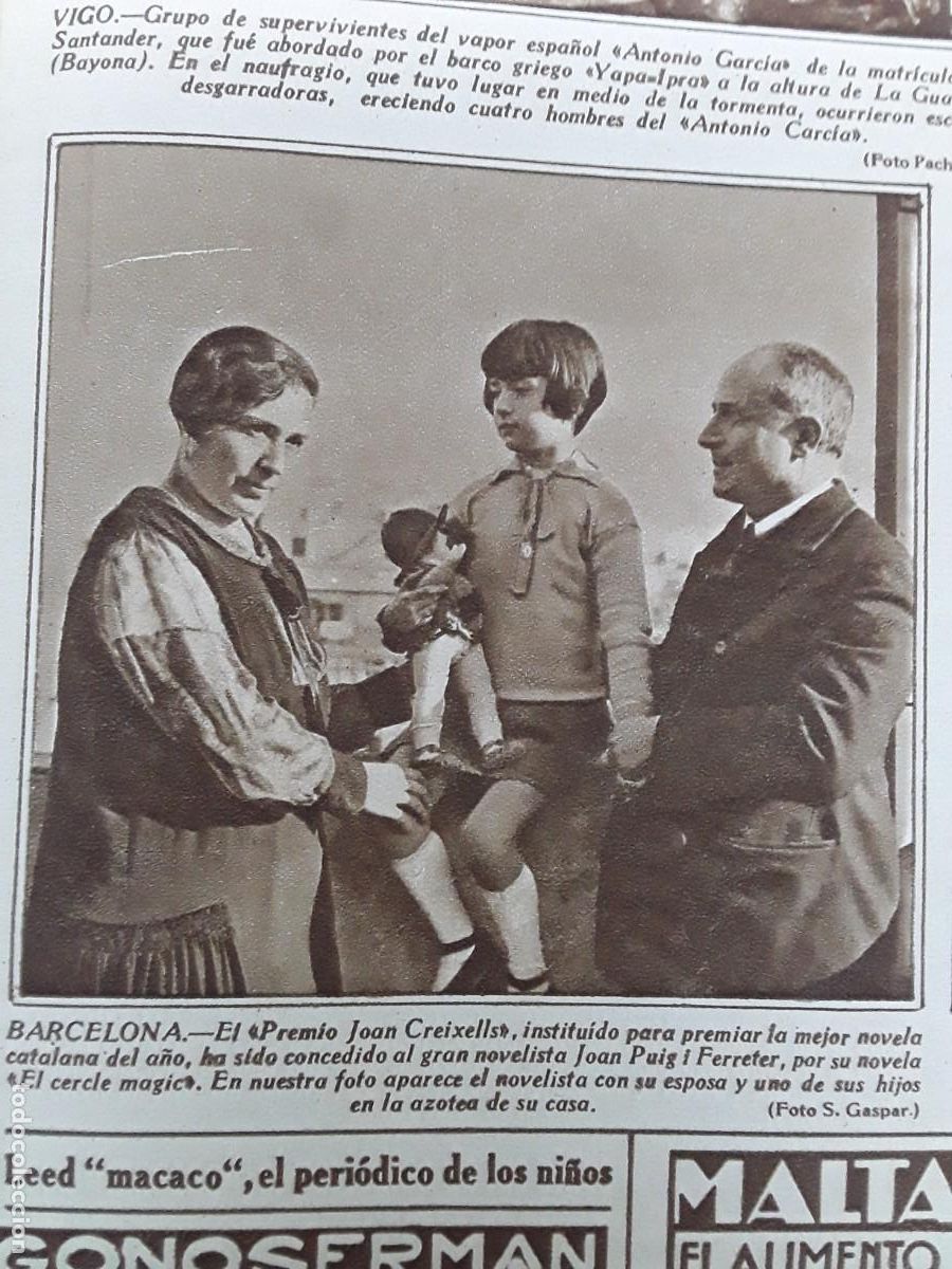 Collezionismo di Riviste e Giornali: PREMIO JOAN CREIXELLS MEJOR NOVELA CATALANA JOAN PUIG I FERRETER EL CERCLE MAGIC HOJA A&Ntilde;O 1929