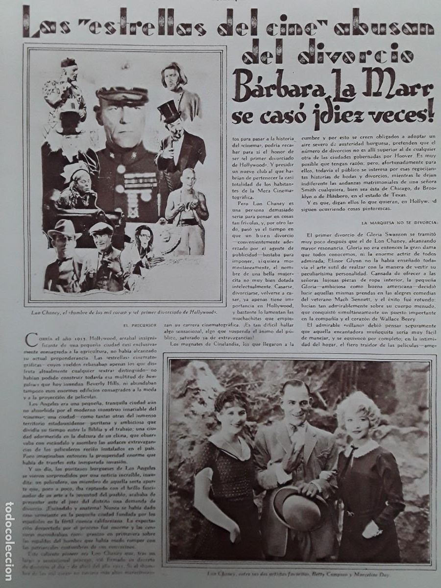 Colecionismo de Revistas e Jornais: DIVORCIO ESTRELLAS CINE BARBARA LA MARR MADGE BELLAMY MAE MURRAY GLORIA SWANSON 3 HOJAS A&Ntilde;O 1929