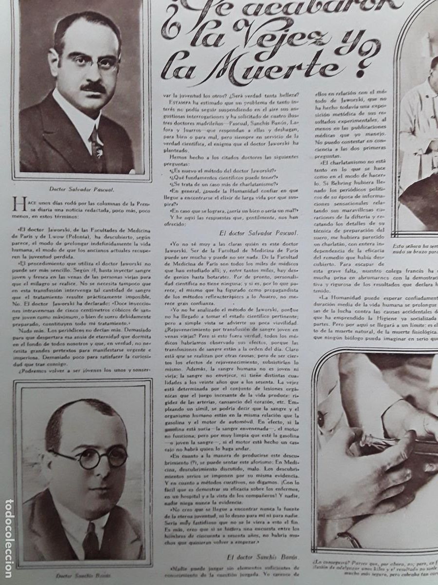 Collezionismo di Riviste e Giornali: SE ACABaRON LA VEJEZ Y LA MUERTE SEREMOS ETERNAMENTE JOVENES DESCUBRIMIENTO 2 HOJAS A&Ntilde;O 1929