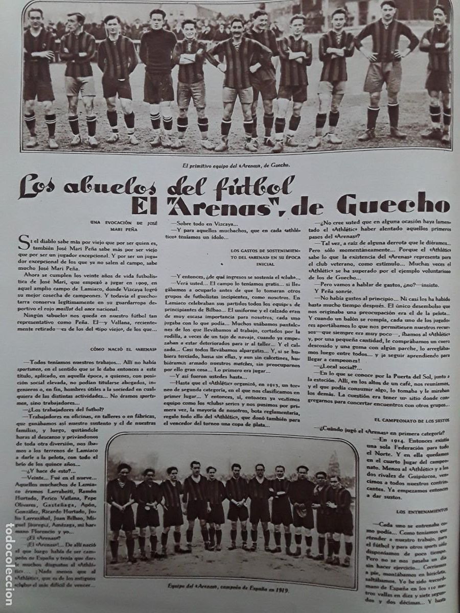Collezionismo di Riviste e Giornali: LOS ABUELOS DEL FUTBOL EL ARENAS DE GUECHO JOSE MARI PE&Ntilde;A HOJA A&Ntilde;O 1929