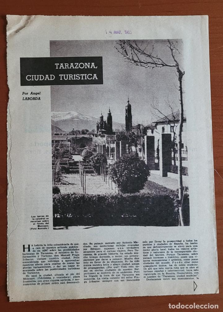 Coleccionismo de revistas y peri&oacute;dicos: Recorte 14-5-65 Tarazona, ciudad tur&iacute;stica (Zaragoza)