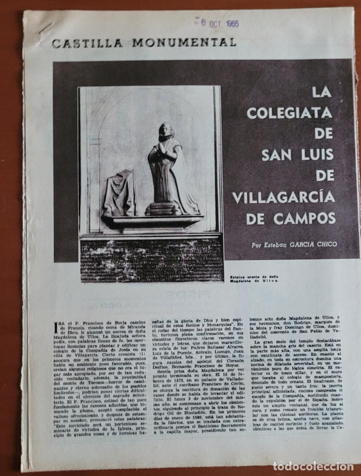 Coleccionismo de Revistas y Peri&oacute;dicos: Recortes ABC 6-10-65 La Colegiata de San Luis de Villagarc&iacute;a de Campos (Valladolid)