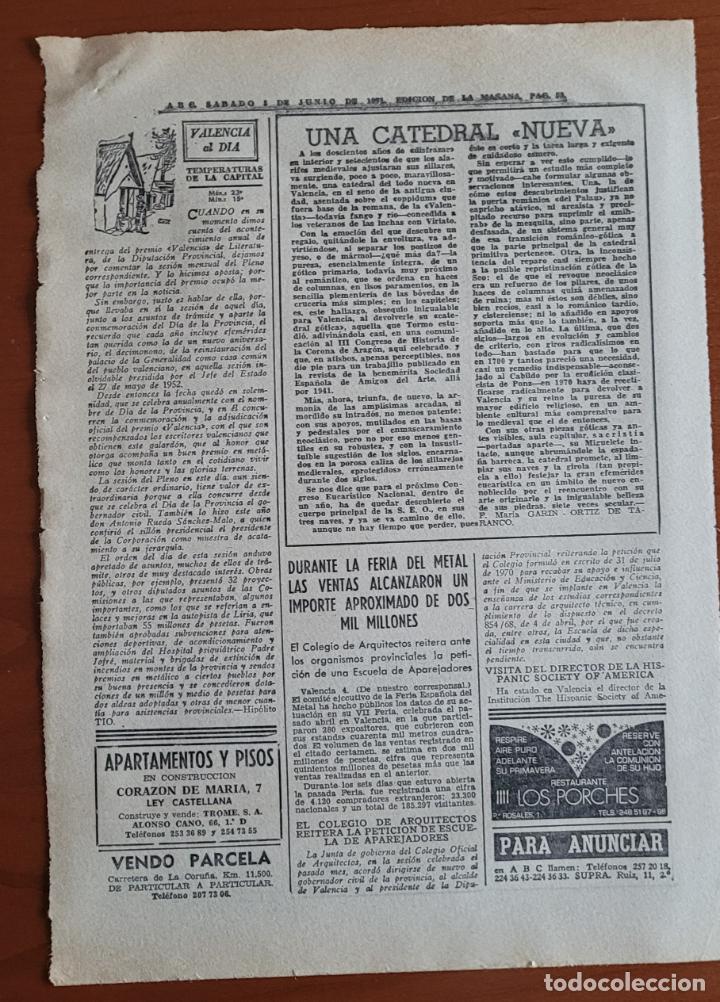 Coleccionismo de Revistas y Peri&oacute;dicos: Recorte ABC 1-6-71 Reformas Catedral Valencia