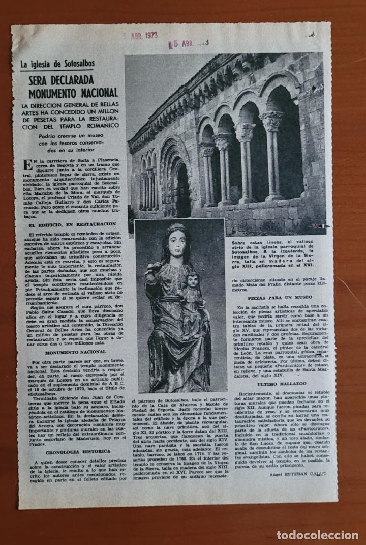 Coleccionismo de Revistas y Peri&oacute;dicos: Recortes ABC 5-4-73 Iglesia de Sotosalbos (Segovia)